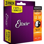 Elixir 16545 Acoustic Guitar 3-Pack - Nanoweb Coated Phosphor Bronze Light - 12-53