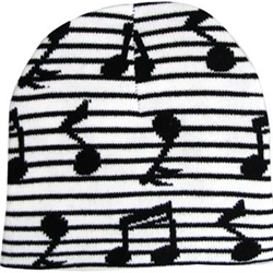 Music Notes Beanie Black & White One Size