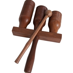 DOBANI WAGO Wooden Triple Agogo Bell with Mallet