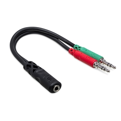 Hosa Headset/Mic Breakout Cable - 3.5 mm TRRSF to Dual 3.5 mm TRS