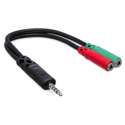 Hosa Headset/Mic Breakout Cable, 3.5 mm TRRS to Dual 3.5 mm TRSF